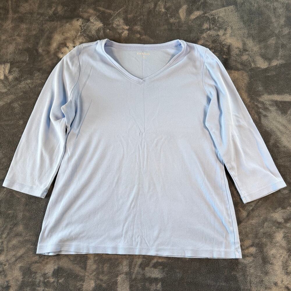 Kim Rogers Womens Medium Light Blue Cotton 3/4 Sleeve V Neck Top